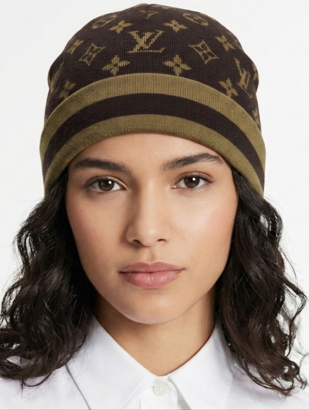 Louis Vuitton Brown Cashmere Silk Monogram Unisex Beanie Hat